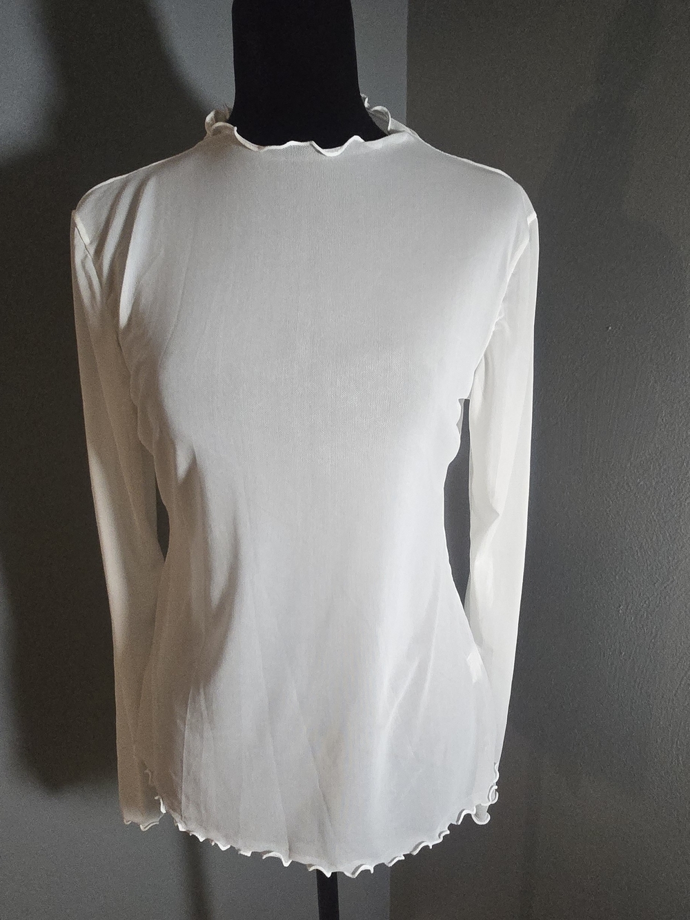 White Long-Sleeve Ruffle Edge Top